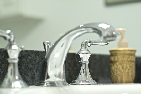 Silver Chromed Faucet. Bathroom Detailsの写真素材