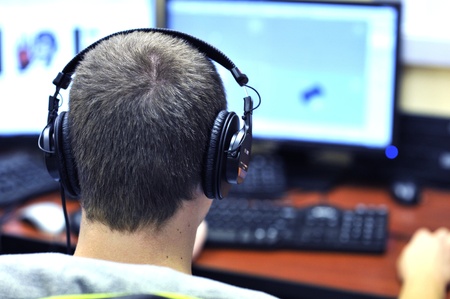 Computer Guy - Computer Geek with Headphones. People Stock Photoのeditorial素材
