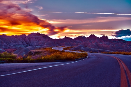 HDR Badlands Sunset and Badlands National Park Loop Road. HDR Photography. U.S. National Parks Photo Collection.の写真素材