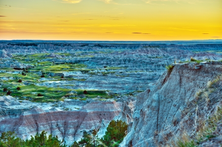 HDR Badlands Sunset Photography. Badlands Wilderness in HDR. Nature Photo Collection. U.S. National Parks.の写真素材