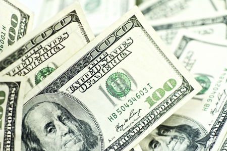 American Dollars Closeup. One Hundred American Dollars Bills Closeup. Business Photo Collection. の写真素材