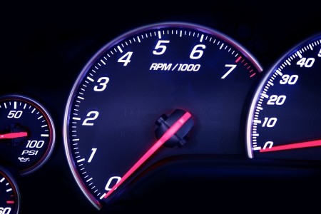 Car Dash with Instruments. Rounds Per MInute Dial. Motorsport Photo Collection. の写真素材
