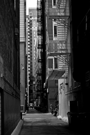 Chicago Downtown Alley in Black and White Vertical Photography. Urban Photo Collection. Chicago,...