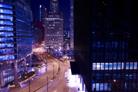 Chicago Towers at Night. Chicago Skyscrapers and Cityscape. Chicago, Illinois, USA. Night Time Photography. American Cities Photo Collection.の写真素材