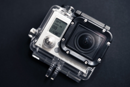 Small Action Camera in Water-Proof Housing. Video Technology Photo Collection.の写真素材