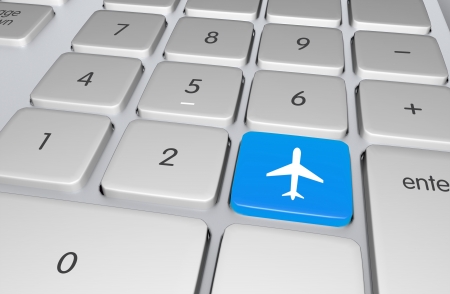Blue Flight Booking Button on the Computer Keyboard  Flight   Travel Online Booking System  Traveling Illustration の写真素材