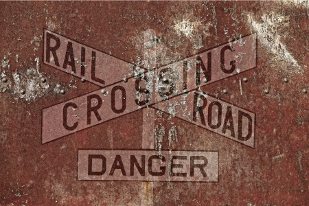 Vintage Railroad Background. Aged and Rusty Railroad Crossing Metal Background.
