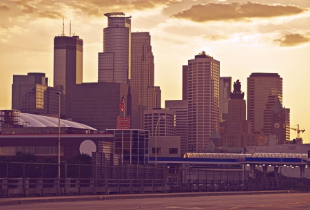 Minneapolis Skyline in Ultraviolet Color Grading. Minneapolis, Minnesota, USA.の写真素材