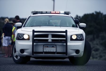 Police Intervention  Police Cruiser on the Road with Flashing Lights  Police Collection の写真素材