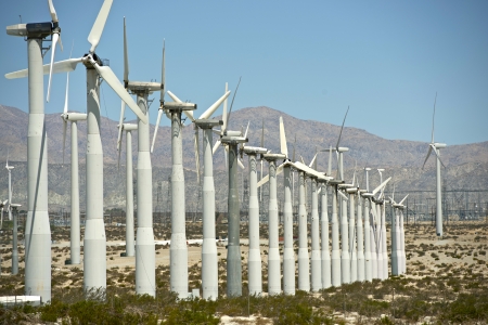 Renewable Energy Source. Wind Turbines Plantation in Southern California State, USA. Power Industry...