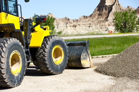 Bulldozer at Work. Road Construction Zone in South Dakota.