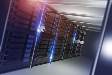 Hosting Datacenter Concept Illustration. Straight Datacenter Alley 3D Render Illustration.