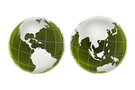 3D Green Globes Illustration Isolated on White Background.の写真素材