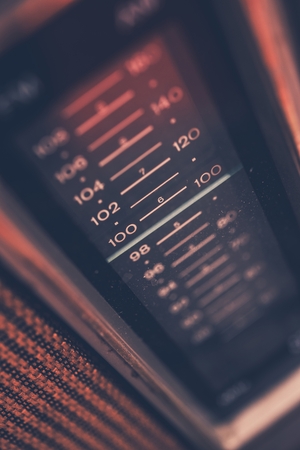 Dirty Radio Frequency Tune. Aged Early 80s Radio Device Frequency Closeup.の写真素材