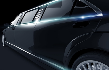 Black Shiny Limousine Illustration. Limo Side View Closeup. の写真素材