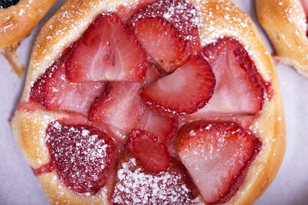 Strawberry Cake. Strawberry Yeast-Cake Closeup From the Top.