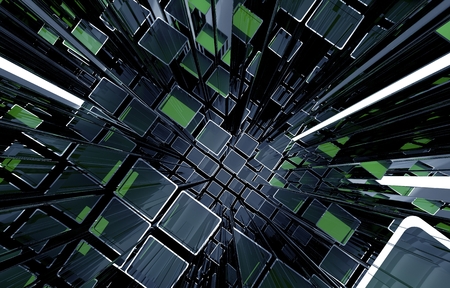 Futuristic 3D Technology Background Illustration. Tall Metallic Bars Top View.