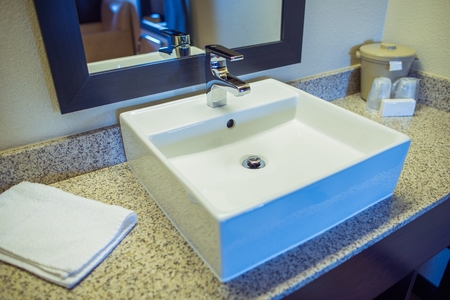 Hotel Bathroom Square Style Sink. Hotel Interior.の写真素材