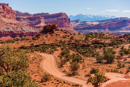 Utah Gravel Country Road in Capitol Reef National Park Area.の写真素材