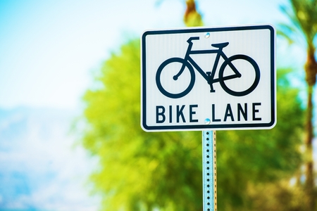 Bike Lane Street Sign Closeup Photoの写真素材