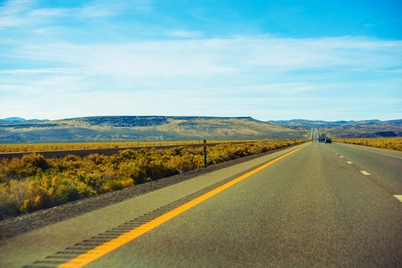 Northern Nevada Desert Highway. American Interstate Highway and the Rural Nevada Landscape.の写真素材