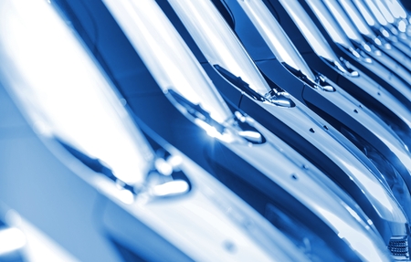 Blue Cars Stock Row. Dealership Lot Row. Cars Market Concept in Blue Color Grading.の写真素材