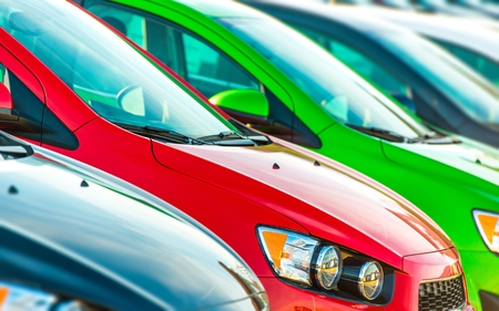 Cars Marketplace. Car Dealer Colorful Cars Stock.の写真素材