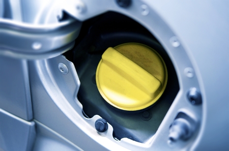 Yellow Cup of Car Fuel Inlet. Gas and Fueling Photo Concept.の写真素材