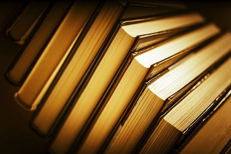 Library Books Closeup. Sepia Color Grading. Stack of Vintage Books.の写真素材