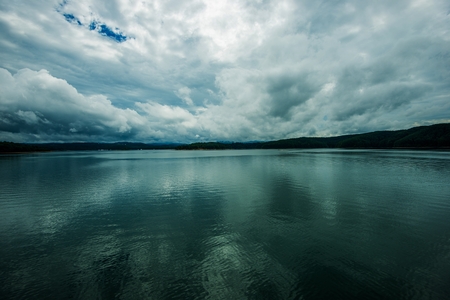 Stormy Lake Scenery. The Solinskie Lake in Poland, Europe. Solina. Stormy Weather in Bieszczady.の写真素材