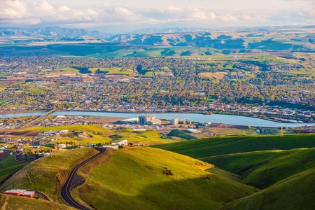 Lewistone Idaho USA Cityscape and the Snake River in Summer. United States.