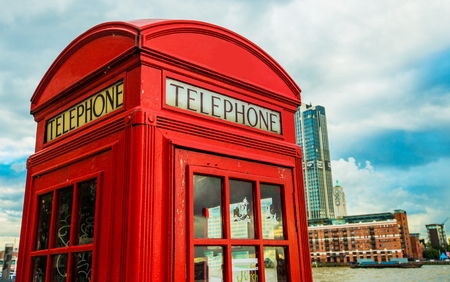 London Red Telephone Box. Famous Telephone Box. London, England, United Kingdom.の写真素材