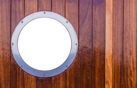 Marine Window in Wooden Ship Wall. Isolated Window Section.の写真素材