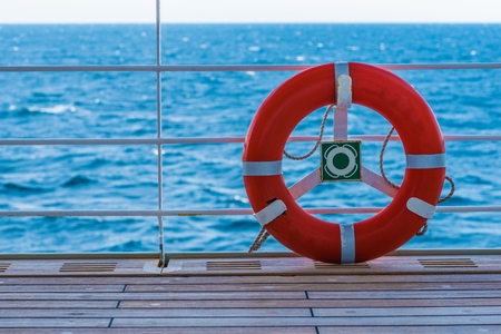 Lifebuoy Lifering on a Deck of Cruise Ship. Life Saving Ring Known Also As Lifesaver or Preserver or a Lifebelt.の写真素材