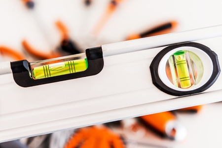 Spirit Level Closeup. Leveling Construction Tool.