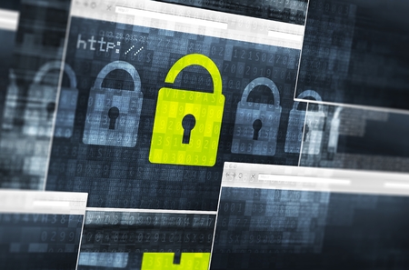 Internet Data Safety Concept.  Encryption and Networks Safety Concept Illustration. Internet...