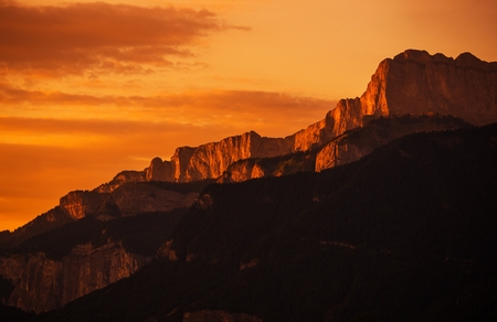 French Mountains Sunset. Mountain Scenery in the France Alps.の写真素材