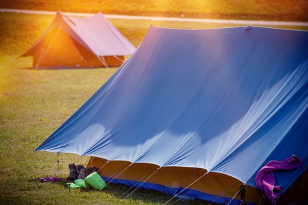 Large Tents on a Camping. Vacation Campground Tenting.の写真素材