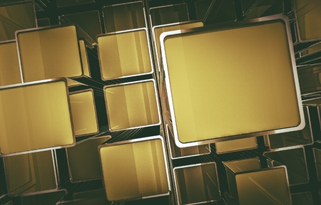 Abstract Golden Cube Screens 3D Illustration. 3D Abstraction.の写真素材