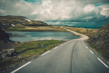 Scenic Norway Road Trip. Mountain Alpine Landscape and the Road. Norway, Europe.の写真素材