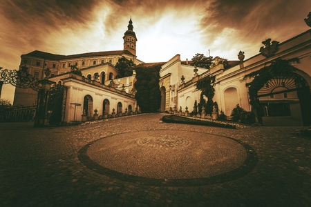 Czechia Mikulov Castle. Sepia Color Grading. Famous Mikulov Castle Place.のeditorial素材