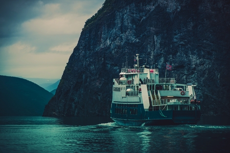 Norwegian Fjord Ferry. Scandinavian Water Transportation Systems.の写真素材