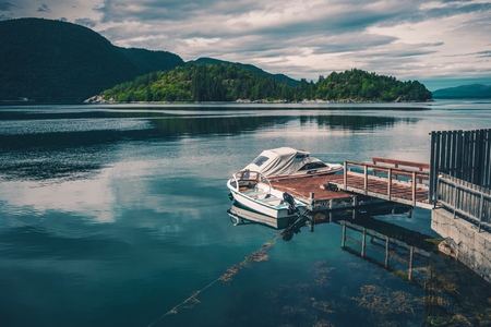 Scenic Norwegian Fjords and the Boat Deck. Norway, Europe.の写真素材