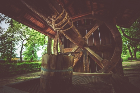 Vintage Wooden Well Closeup Photo.