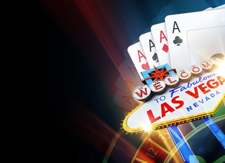 Black Poker and Roulette in Las Vegas Background with Copy Space Illustration.