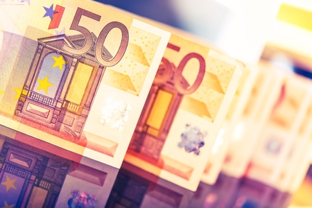 Colorful Euro Banknotes Closeup Photo. European Currency and Economy Concept Photo.の写真素材