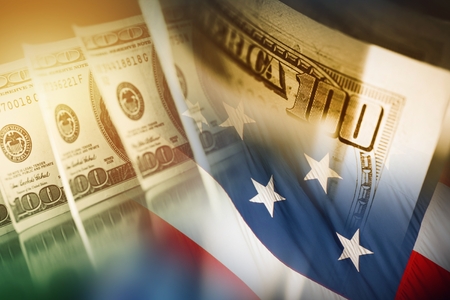 American Dollar and the Flag Financial Background Concept.の写真素材