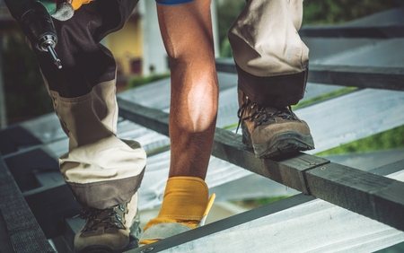 Wood Frame Construction Worker Closeup Photo.の写真素材