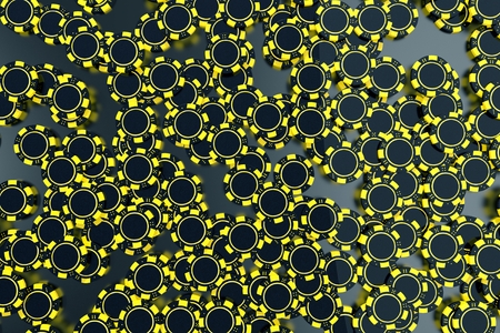 Yellow Black Casino Chips Backdrop 3D Rendered Illustration. Casino Games Concept.の写真素材