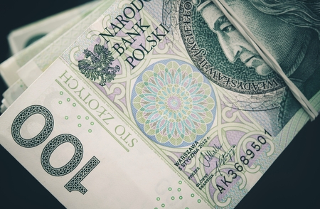 Polish Zloty Banknotes Closeup Photo. Polish Currency Business Photo Theme.の写真素材
